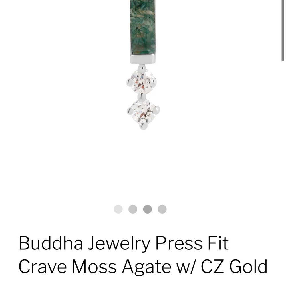 Buddha Jewelry “Crave” Moss Agate w/CZ - 14K White Gold - Piercing Jewelry